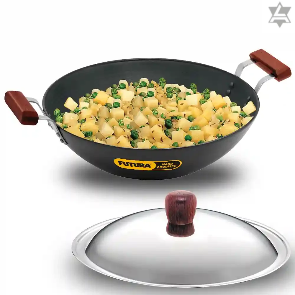 Hawkins Futura 5 Litre Deep Fry Pan, Hard Anodised Kadai with Stainless Steel Lid, Flat Bottom Kadhai, Big Kadai, Black (AD50S) 